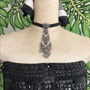 🖤Rhinestones Tie pendant Choker Necklace